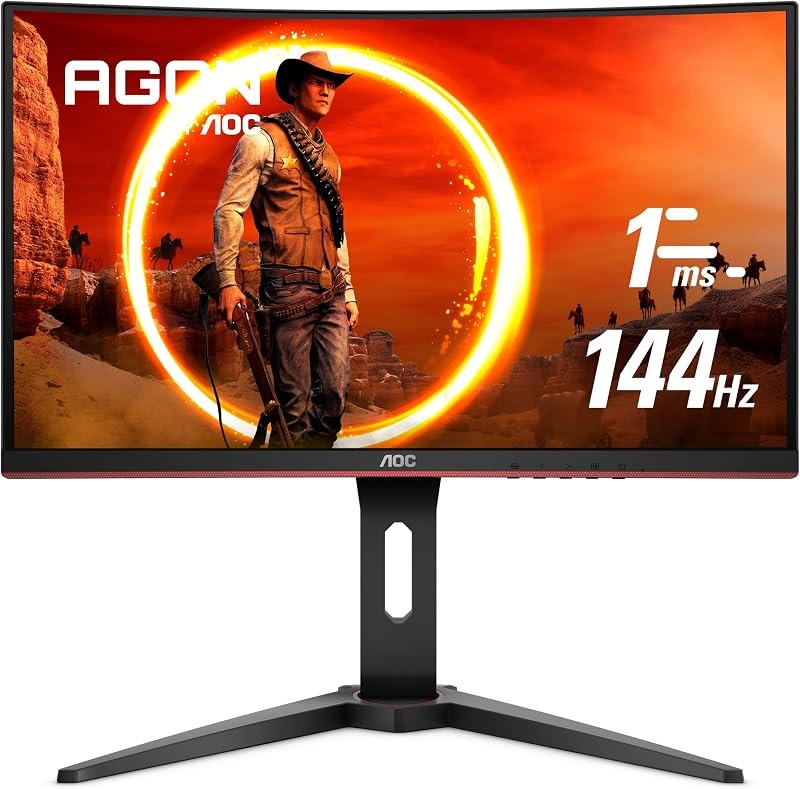 AOC C24G1 24" Curved Frameless Gaming Monitor, FHD 1080p, 1500R VA panel, 1ms 144Hz, FreeSync, Height adjustable