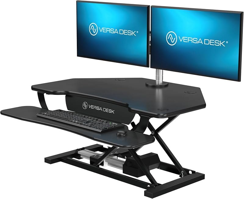VERSADESK PowerPro 36 Inch Electric Corner Standing Desk Converter, Push-Button Height Adjustable Sit to Stand Desk