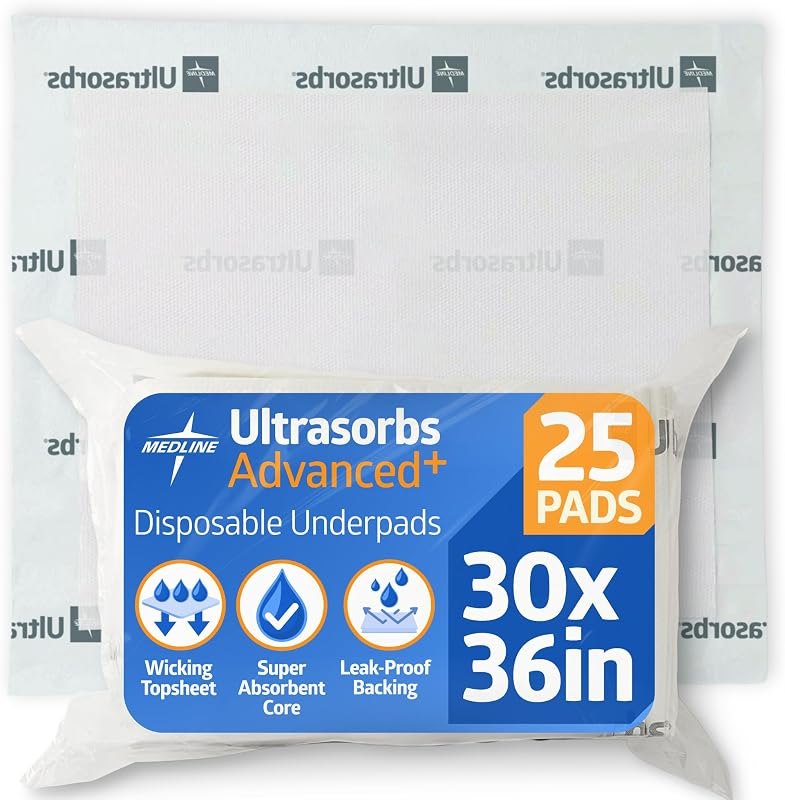 Medline Ultrasorbs Drypads, 30" x 36", 25 Count, Super Absorbent Disposable Bed Pads, Large Incontinence Bed Pads