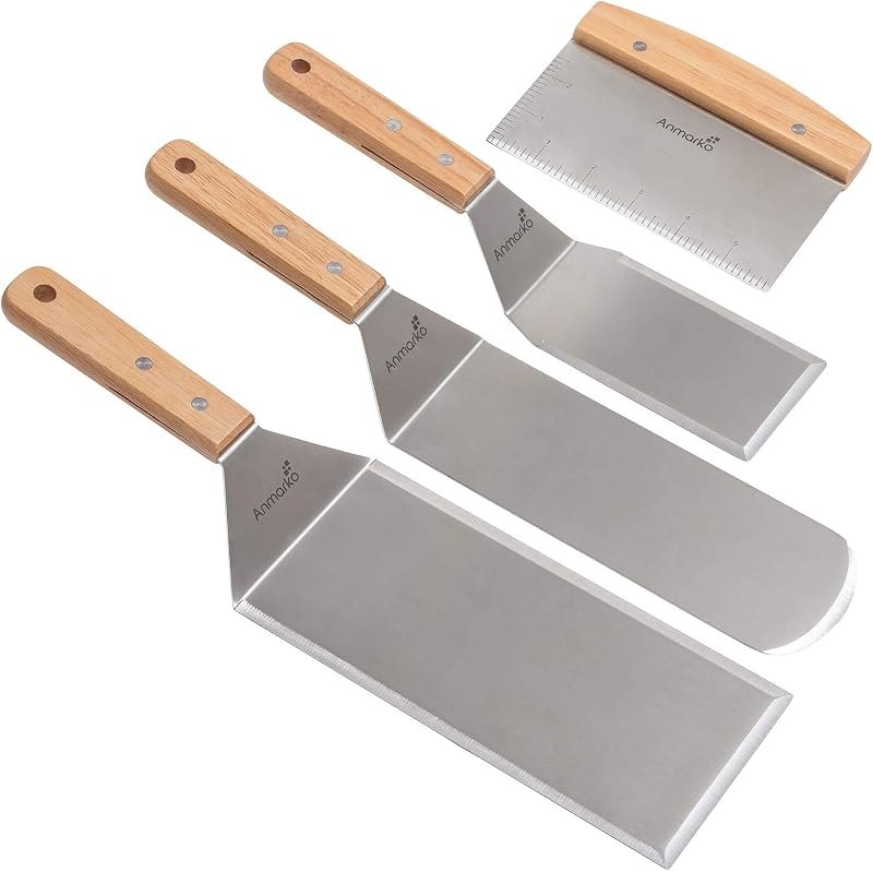 Stainless Steel Metal Spatula Set - Teppaniyaki Spatulas - Griddle Scraper Flat Spatula Pancake Flipper Hamburger