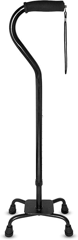 Quad Cane - Adjustable Walking Cane with A Large Four-Pronged Base for Extra Stability - Foam Padded Offset Handle for