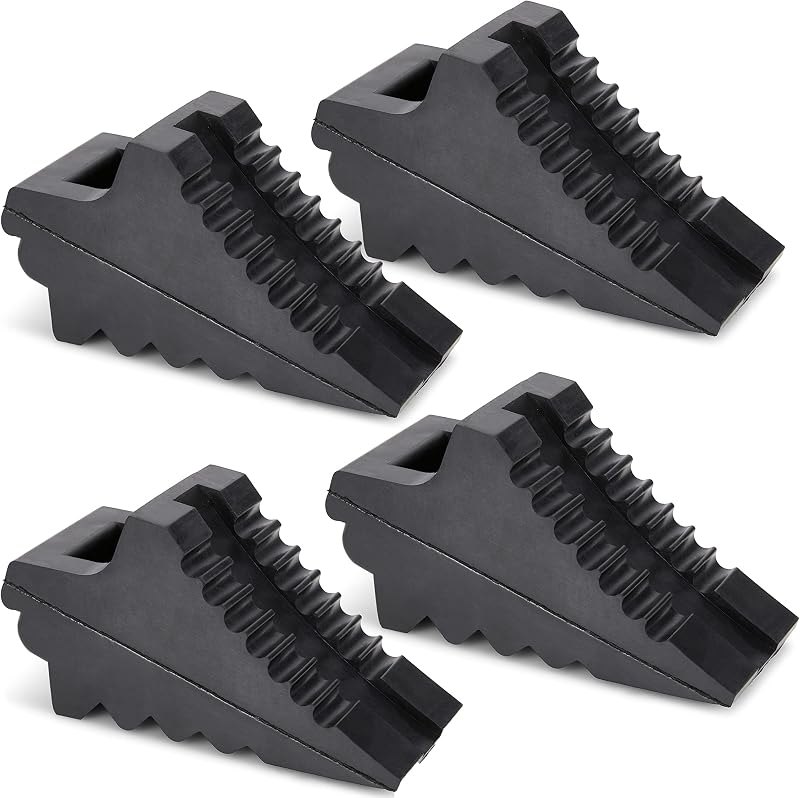 Wheel Chocks for Cars, RVs, Trucks, Trailers, and Vehicles G.V.W. up to 8T, 4 Pack - Anti Slip Bottom Tire Chock for