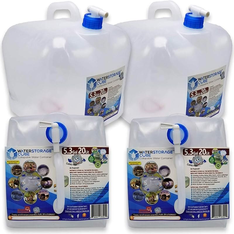 WaterStorageCube Collapsible Water Container with Spigot (5.3 Gal (2-Pack)) — Water storage and first-aid refills. for