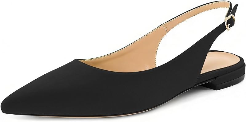 Women Low Heels Pointed Closed Toe Slingback Flats Ankle Straps Pumps Classic Dressy Elegant Shoes 1 Inch — heels