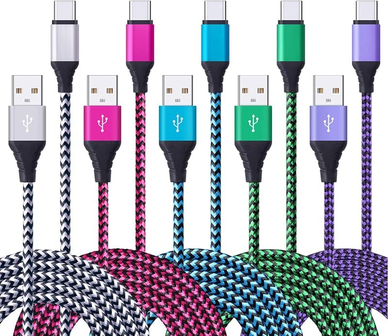5Pack 6FT USB Type C Cable Phone Charger Fast Charging Cord Compatible — car charger for motorola razr charger
