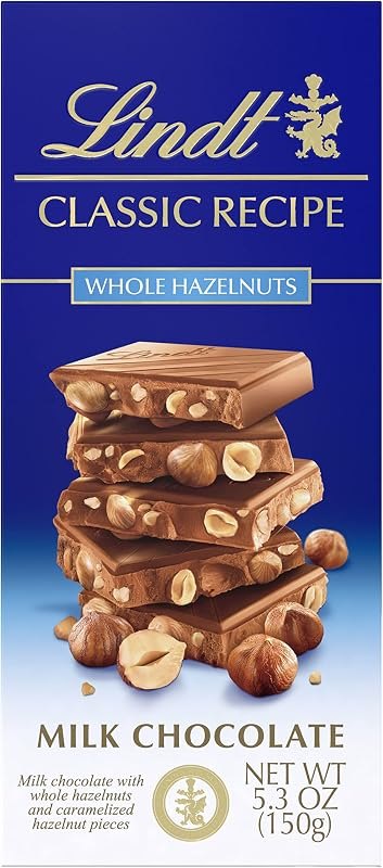Lindt CLASSIC RECIPE Whole Hazelnut Milk Chocolate Candy Bar, Milk Chocolate Candy, 5.3 oz. — best bars for bars