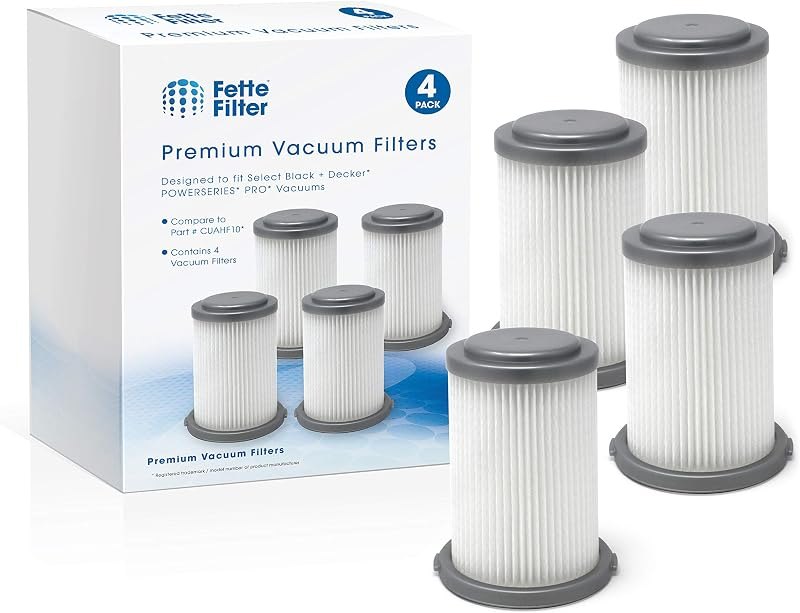 Fette Filter - 4 Pack CUAHF10 Vacuum Filters Compatible with Black + Decker POWERSERIES PRO 2in1 Cordless Vacuums