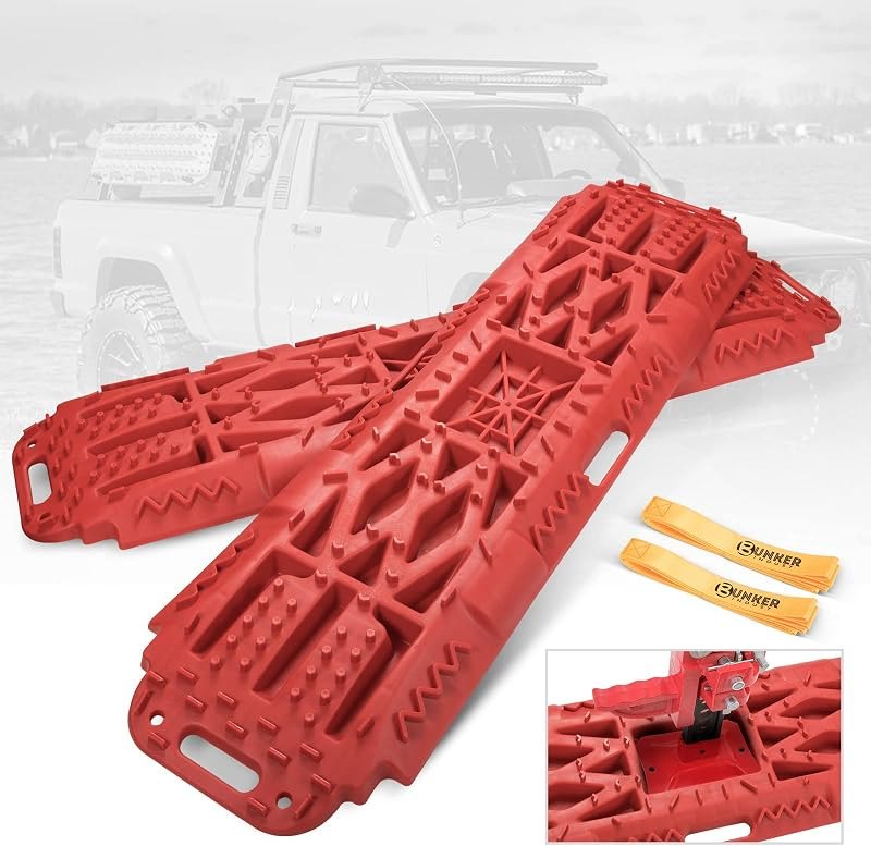 BUNKER INDUST Offroad Traction Boards with Jack Lift Base, Mud Sand Tracks Snow Tire Traction Mat Recovery Ramp for