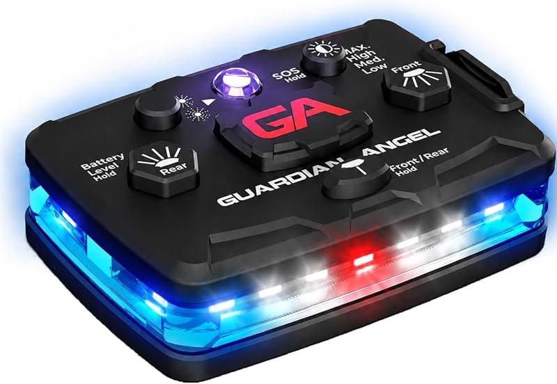 Guardian Angel Elite Safety Light, IR-Hybrid - White/Blue Front & Blue Rear — best red flashlights for red flashlights