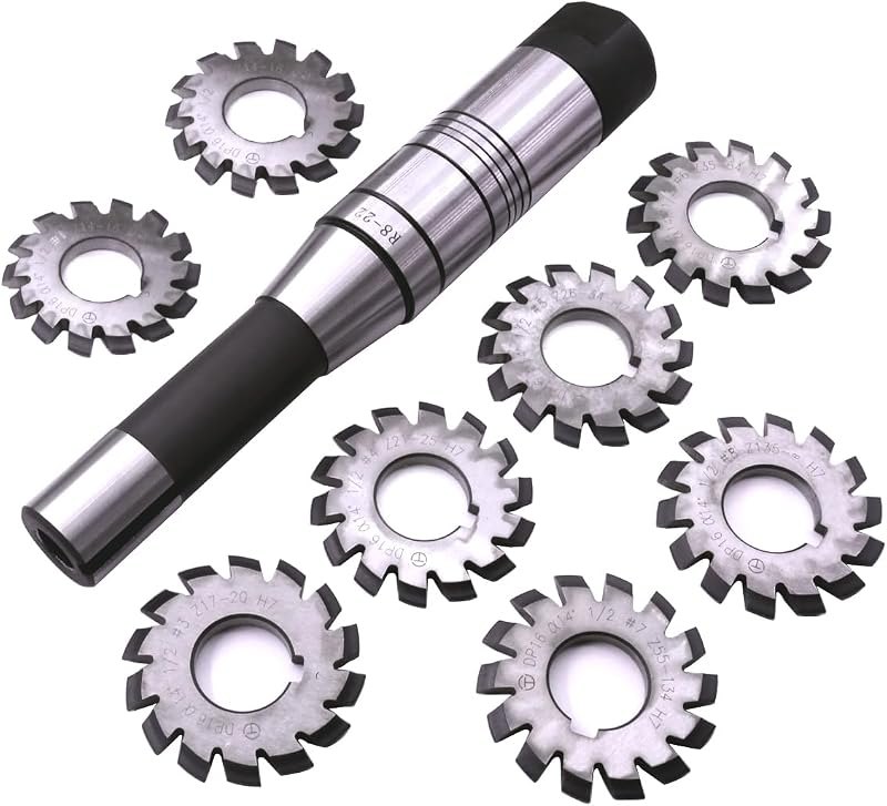 Dp16 PA14-1/2 Bore22 No. 1-8 Involute Gear Cutters+ 7/16 Inch 22mm R8 Shank Milling Arbor Gear Mill Cutter Holder