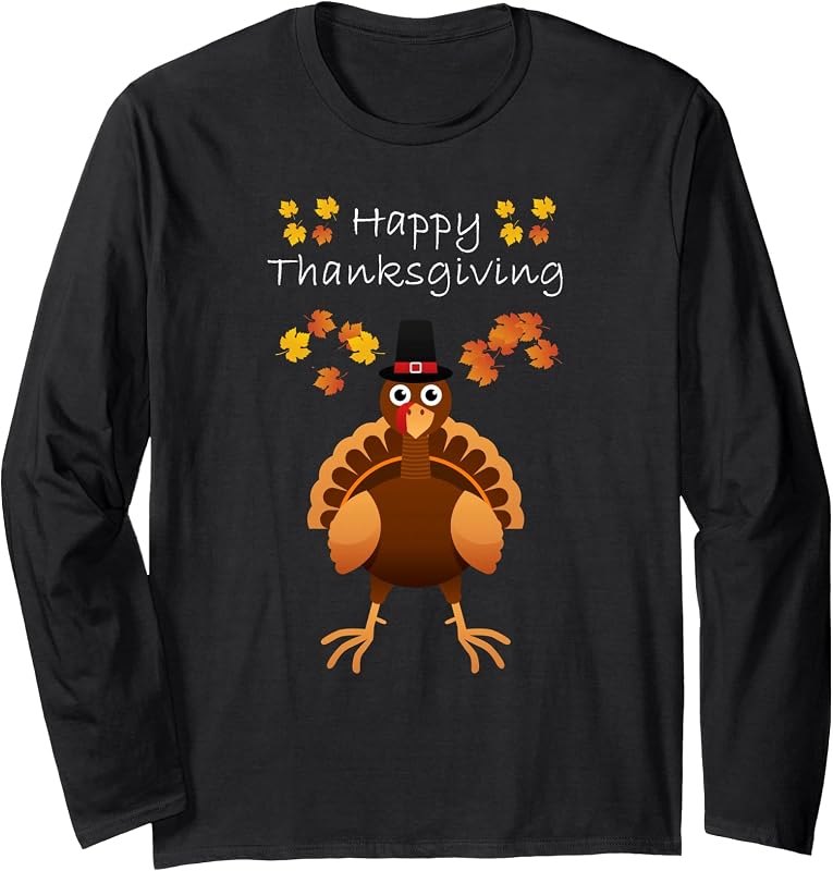 Happy Thanksgiving Day Funny Cute Pilgrim Turkey Men Women Long Sleeve T-Shirt — The best Thanksgiving gifts on Amazo