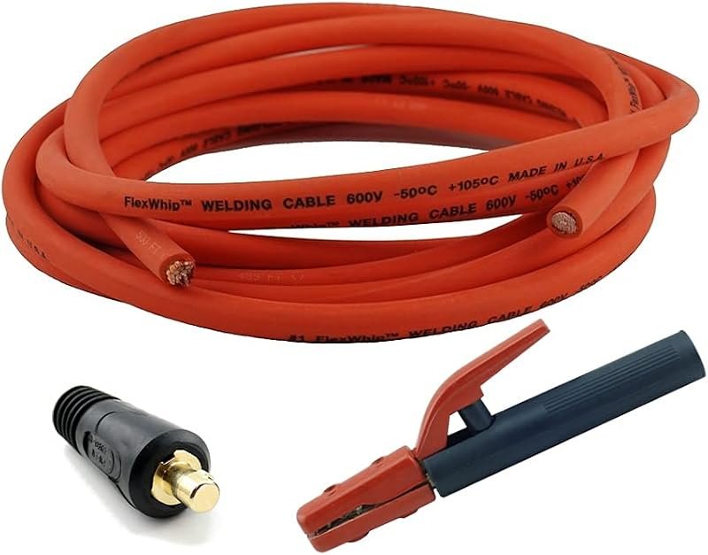 WeldingCity 10-ft 1-AWG USA-made Heavy Duty Welding Cable (Orange Red) with Stick Electrode Holder Stinger and