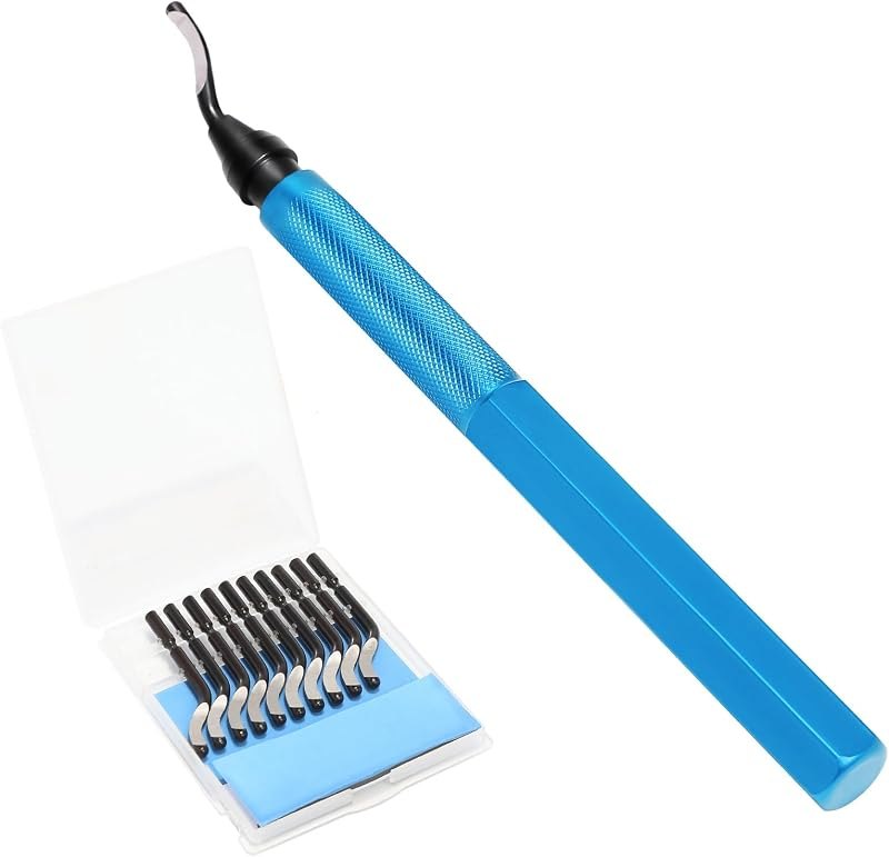 VASTOOLS Deburring Tool Kit - 6.5" Metal Handle Chamfer Tool with 11 M2 HSS Blades, 360° Rotating Head for Aluminum
