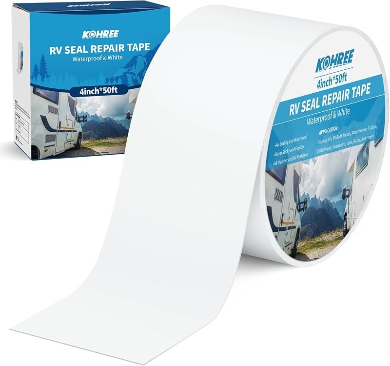 Kohree RV Roof Tape, 4 Inch x 50 Foot RV Sealant Tape White for Roof — Guards, extenders, and roof leak tap for guards