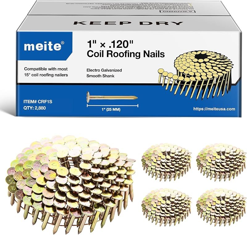 meite Roofing Nails 1 Inch 15 Degree Coil Nails Galvanized 2,880 Count — best roofing Roof tar for roofing roof tar