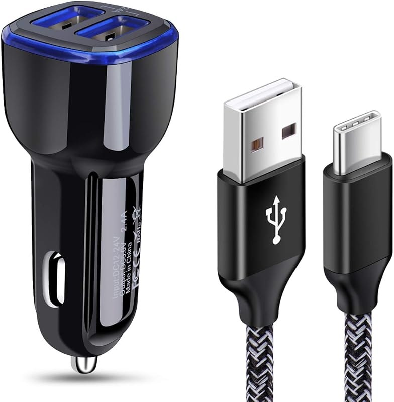 C Car Phone Charger, Dual Port Adapter with Fast Charge Type C Cord — car charger for motorola razr charger