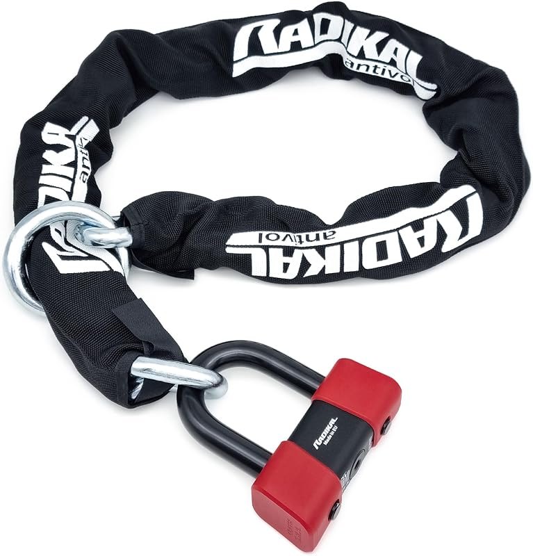 RADIKAL RK48120L Premium Motorcycle Loop Chain Lock + Mini U Disc Lock, SRA Approved, High-Security Links
