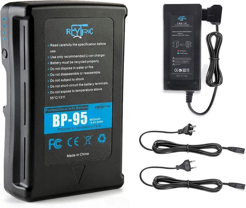 95Wh(6600mAh) V Mount/V-Lock Battery with D-tap Output Charger and D-Tap Cable Compatible Video Camera Camcorder