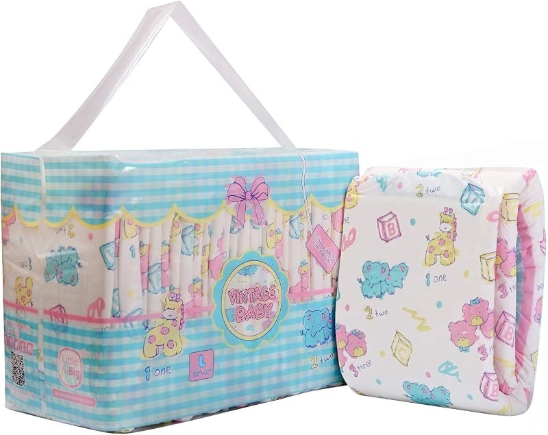 Littleforbig Adult Printed Diaper 10 Pieces - Vintage Baby (Large 36"-46") — Highest Rated Adult Diapers for your for