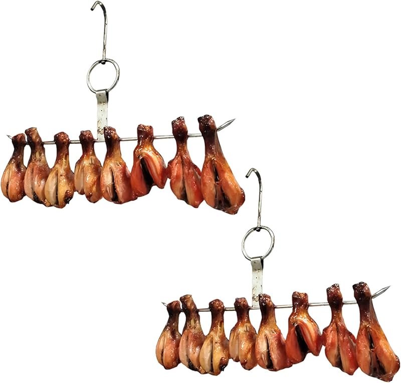 TIHOOD 2PCS Stainless Steel Chicken Wings and Leg Smocking Hanger Meat Hooks Bacon Shop Hook BBQ Grill Hanger Cooking
