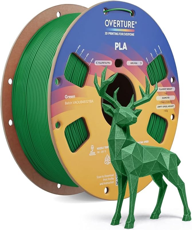 OVERTURE PLA Filament 1.75mm 3D Printer Filament,1kg Green