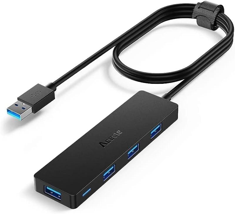 Aceele USB Hub 3.0 Splitter with 4ft Extension Long Cable Cord, 4-Port Ultra-Slim Multiport Expander for Desktop