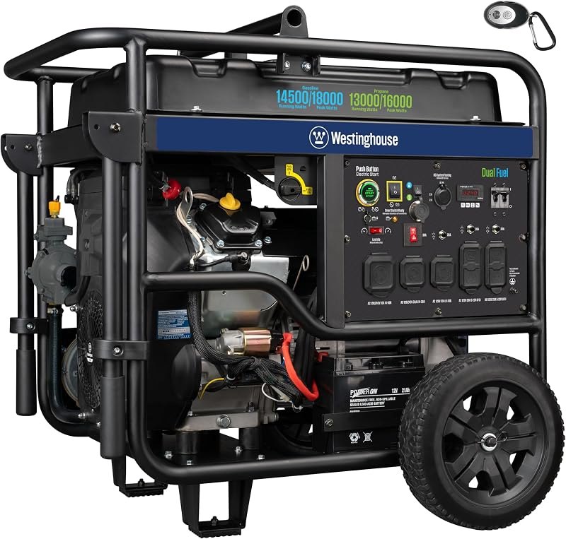 Westinghouse 18000 Peak Watt Dual Fuel Home Backup Portable Generator, Remote Electric Start, Transfer Switch Ready