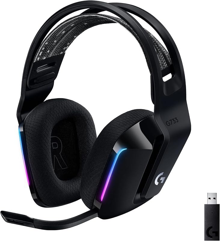 Logitech G733 Lightspeed Wireless Gaming Headset with Suspension Headband, LIGHTSYNC RGB, Blue VO!CE mic Technology