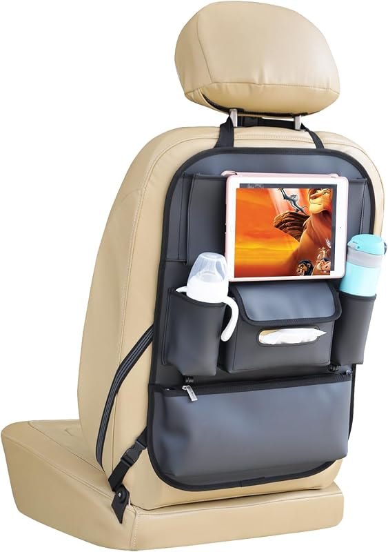Viaviat Car Seat Organizers Waterproof Backseat Protector with Storage Pocket Large Leather Kick Mats for Kids Pets
