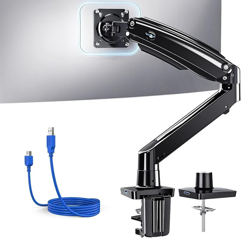 HUANUO Single Monitor Arm for 13-49 inch Screens, Ultrawide Computer Monitor Mount Holds 26.48 lbs, Upgraded