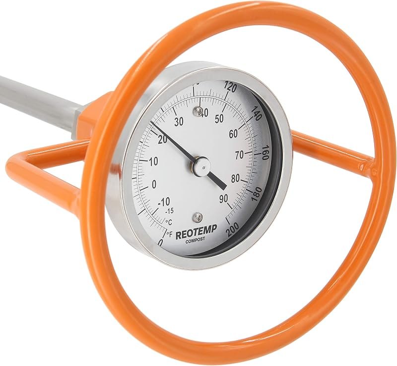 REOTEMP Heavy Duty Compost Thermometer with Probe Guard Bundle - Fahrenheit and Celsius, Made in The USA (48 Inch