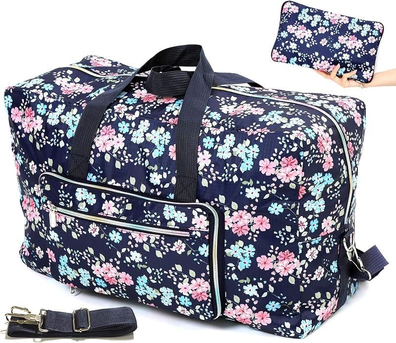 Large Foldable Travel Duffel Bag, Sports Tote Gym Bag For Women with Trolley Sleeve Weekender Overnight Carry On