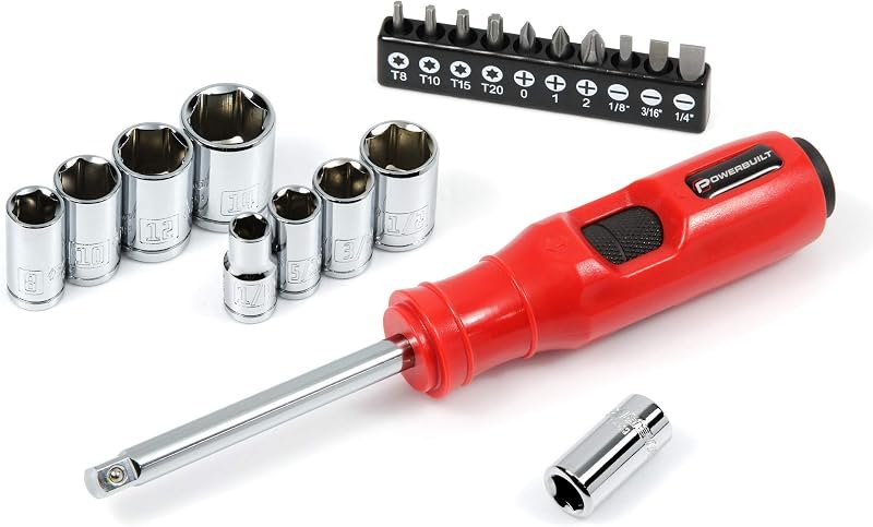 Powerbuilt 1/4" Dr. 20 Pc. Impact Bit Screwdriver and Nut Driver Set, Includes SAE, Metric Sockets, Phillips, Slotted