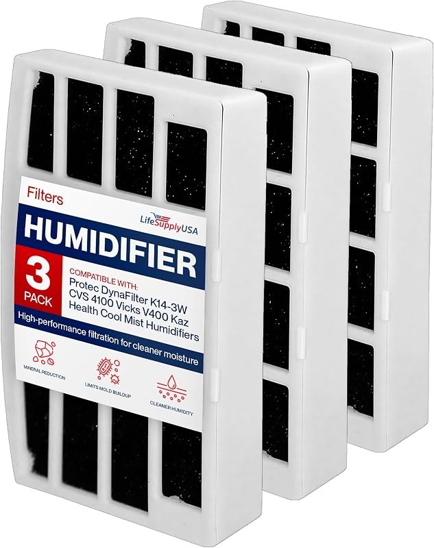 LifeSupplyUSA Humidifier Filters Compatible with Protec DynaFilter K14-3W CVS 4100 Vicks V400 Kaz Health Cool Mist