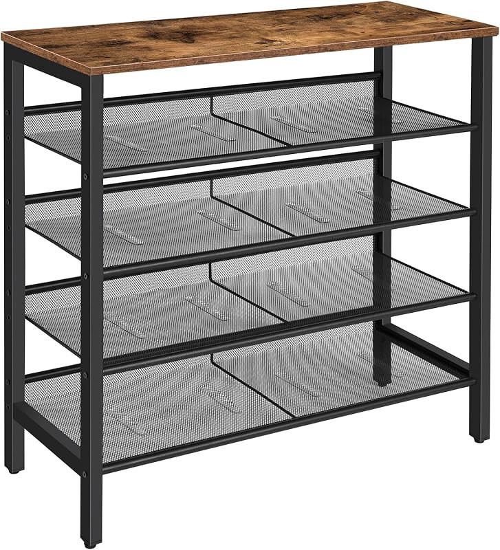 HOOBRO Shoe Rack, 5-Tier Shoe Storage Unit Flat & Slant Adjustable Shoe Organizer Shelf for 16 Pairs, Durable and