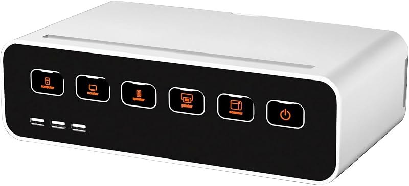 Kantek Cable Management Power HUB and Stand with USB Charging Ports, 5 OUTLETS, 3 USB, 6.5 FT Cord, White — Small