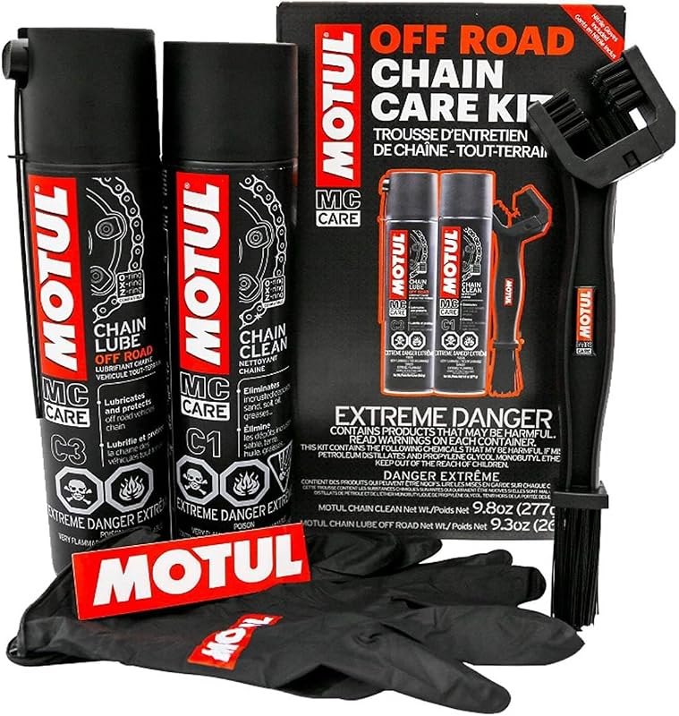 Motul Chain Care Kit Off Road - Complete Motorcycle Chain Maintenance System W/Chain Cleaner (C1) & Chain Lube (C3) MC