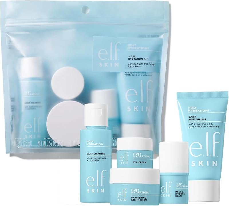 e.l.f. SKIN Holy Hydration! Jet Set Hydration Kit, Travel Friendly Hydrating Skincare Set, Face Cleanser, Balm