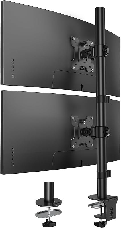 HUANUO Vertical Dual Monitor Mount, Stacked Monitor Stand for 2 Monitors with Height Adjustment Computer Monitor Arm