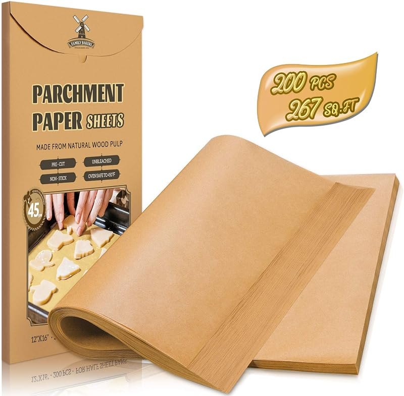 200 Pcs Parchment Paper Sheets, 12 x 16 Inch, Precut Non-Stick Parchment Sheets for Baking, Cooking, Grilling, Air