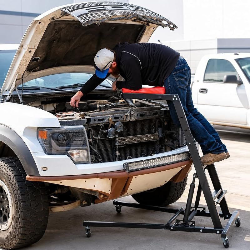 XtremepowerUS 400 LB Collapsible Topside Creeper, Adjustable Height Mechanic Workstation with Thick Padded Deck &