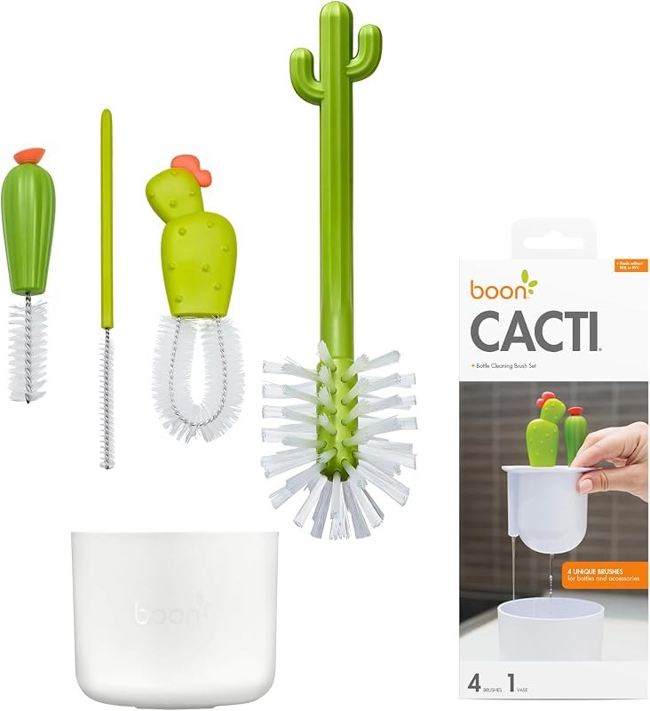 Boon Cacti Bottle Cleaning Brush Set - Includes Bottle Brush, Nipple Brush, Detail Brush, and Straw Brush - Baby
