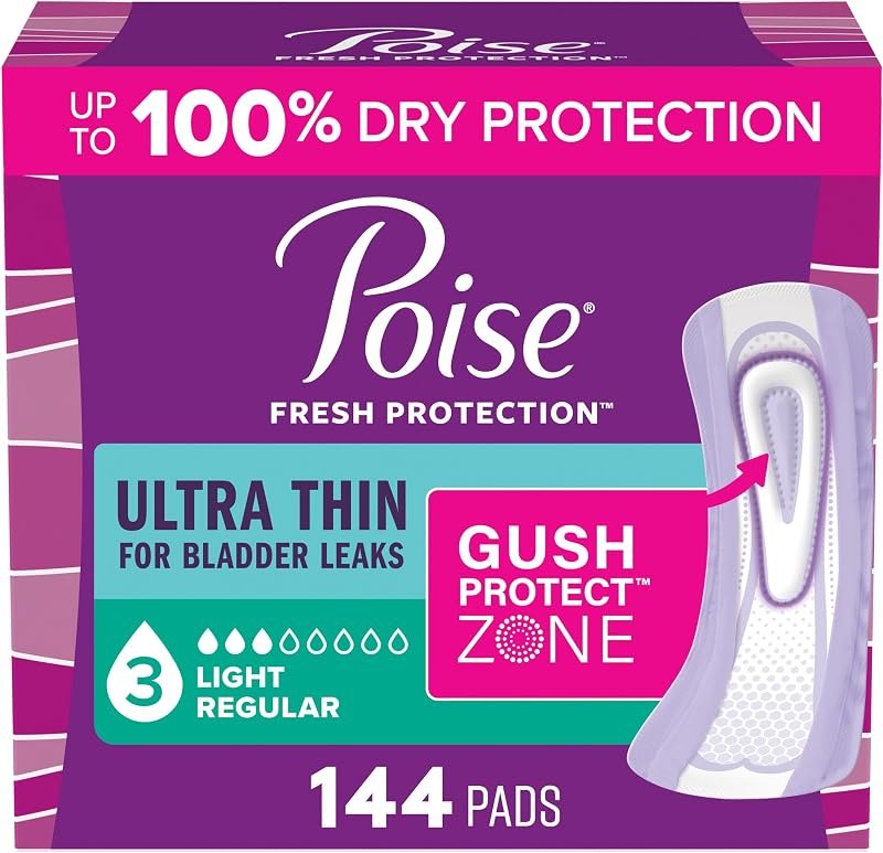 Poise Ultra Thin Incontinence Pads for Women, 3 Drop, 144 ct — Adult Bladder Control Pads amp; Line for adult bladder