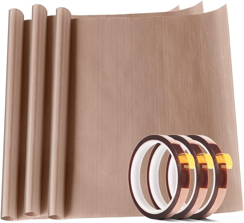 3 Pack PTFE Teflon Sheet 12 x 16" and 3 Rolls 10mm X 33m Heat Resistant Sublimation Thermal Tape for Heat Press