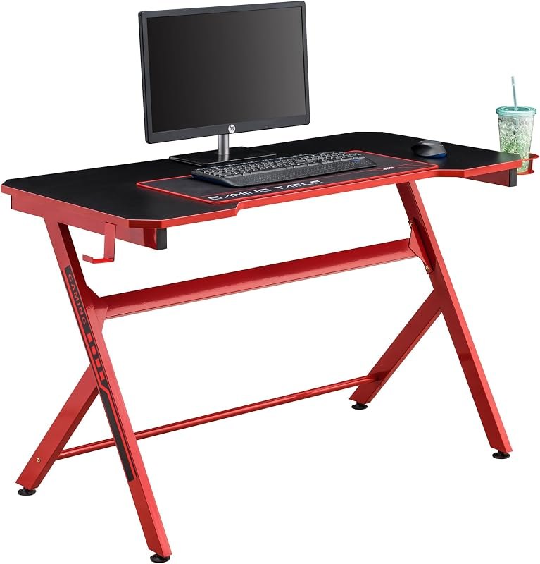JJS 48" Home Office Gaming Computer Desk, R Shaped Large Gamer Workstation PC Table with Cup Holder Headphone Hook