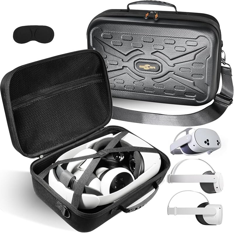 SARLAR Fashion Travel Protective Case for Oculus Meta Quest 3S/Quest 3/Quest 2/Vision Pro VR Gaming Headset and Touch