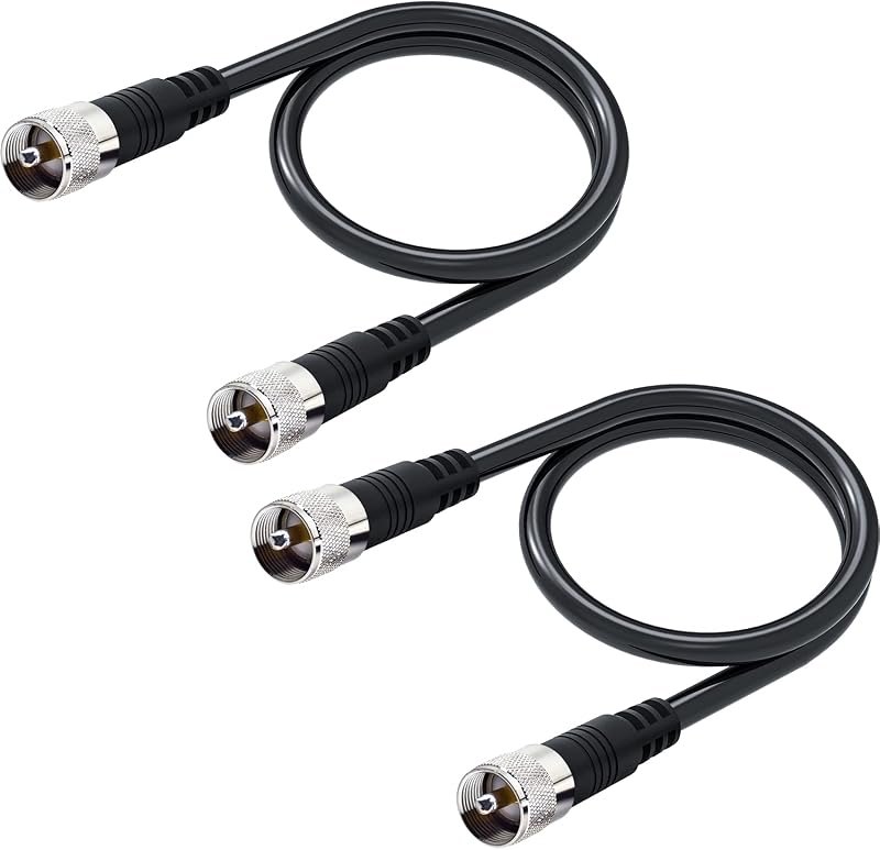 RG8x Coax Cable, 2 Pack 2ft CB Jumper Cable PL259 UHF Connector 50 ohm Low Loss for Ham Radio, Antenna Analyzer, Dummy