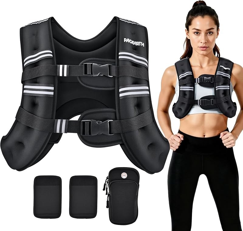 PACEARTH Weighted Vest,6lb/8lb/10lb/12lb/16lb/20lb/25lb/30lb Weight Vest with Reflective Stripe, Body Weight Vests for