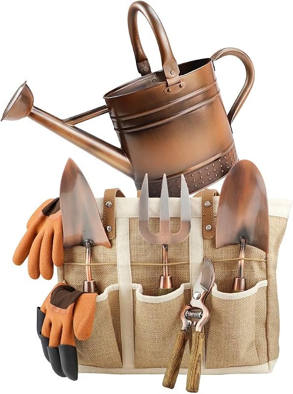 1 Gallon Galvanized Steel Watering Can with 3 Pcs of Garden Tools, 1 Pc of Pruning Shear, 1 Pair of Gardening Gloves,1