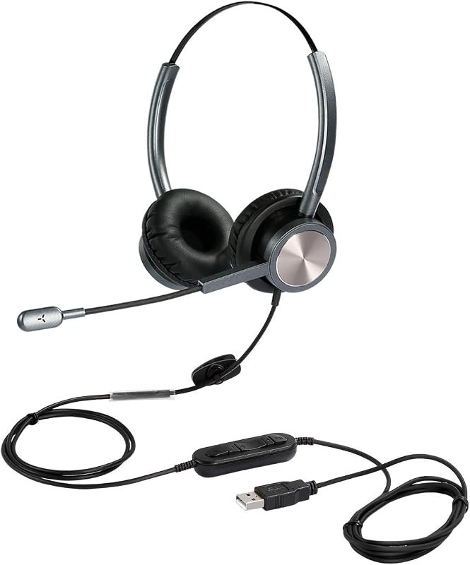 USB Headset with Microphone for PC Laptop, Computer Headset Headphones with Mic Noise Cancelling in-line Controls for